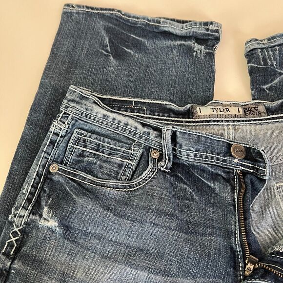 BKE Tyler Jeans Size 34R Men Straight Fit Distressed Medium Wash Blue Denim - Picture 3 of 7